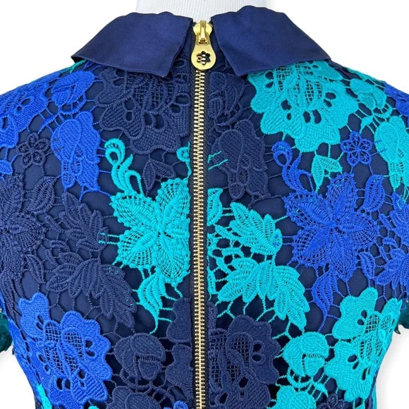Draper James June Floral Lace Short Sleeve Dress Blue Teal Navy Sz 6 - Picture 8 of 15